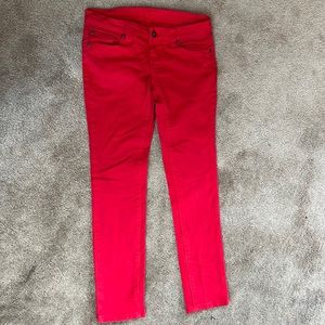 Bright red. Stretchy